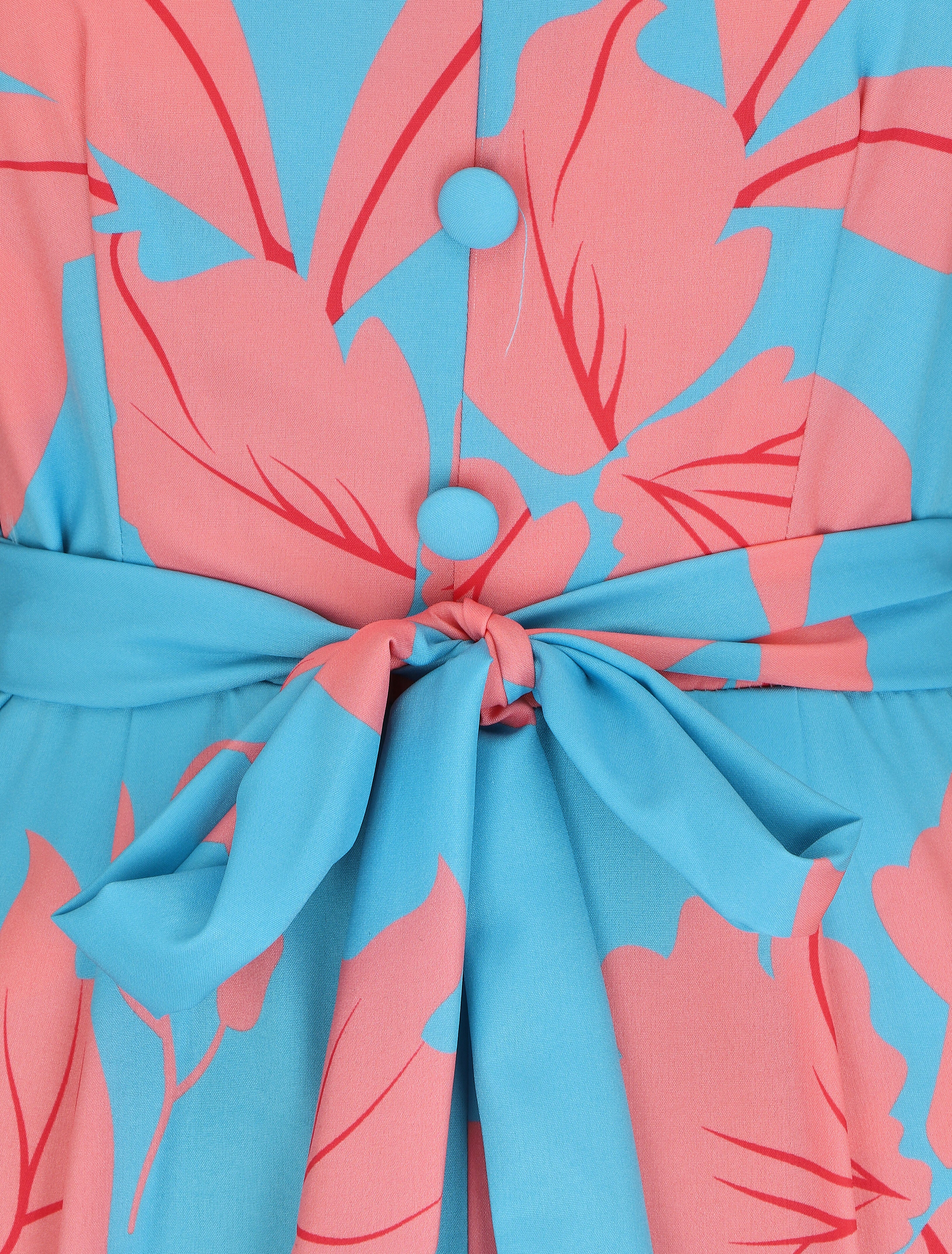 Combinaison droite bretelles tressées motif végétal - Turquoise - 3