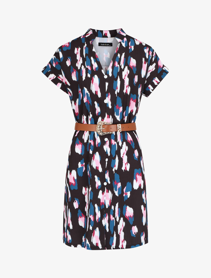 Robe droite à imprimé graphique - Noir - 1