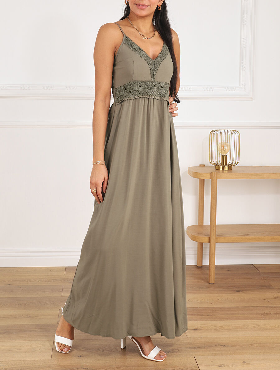 Robe longue droite unie - Kaki - 4