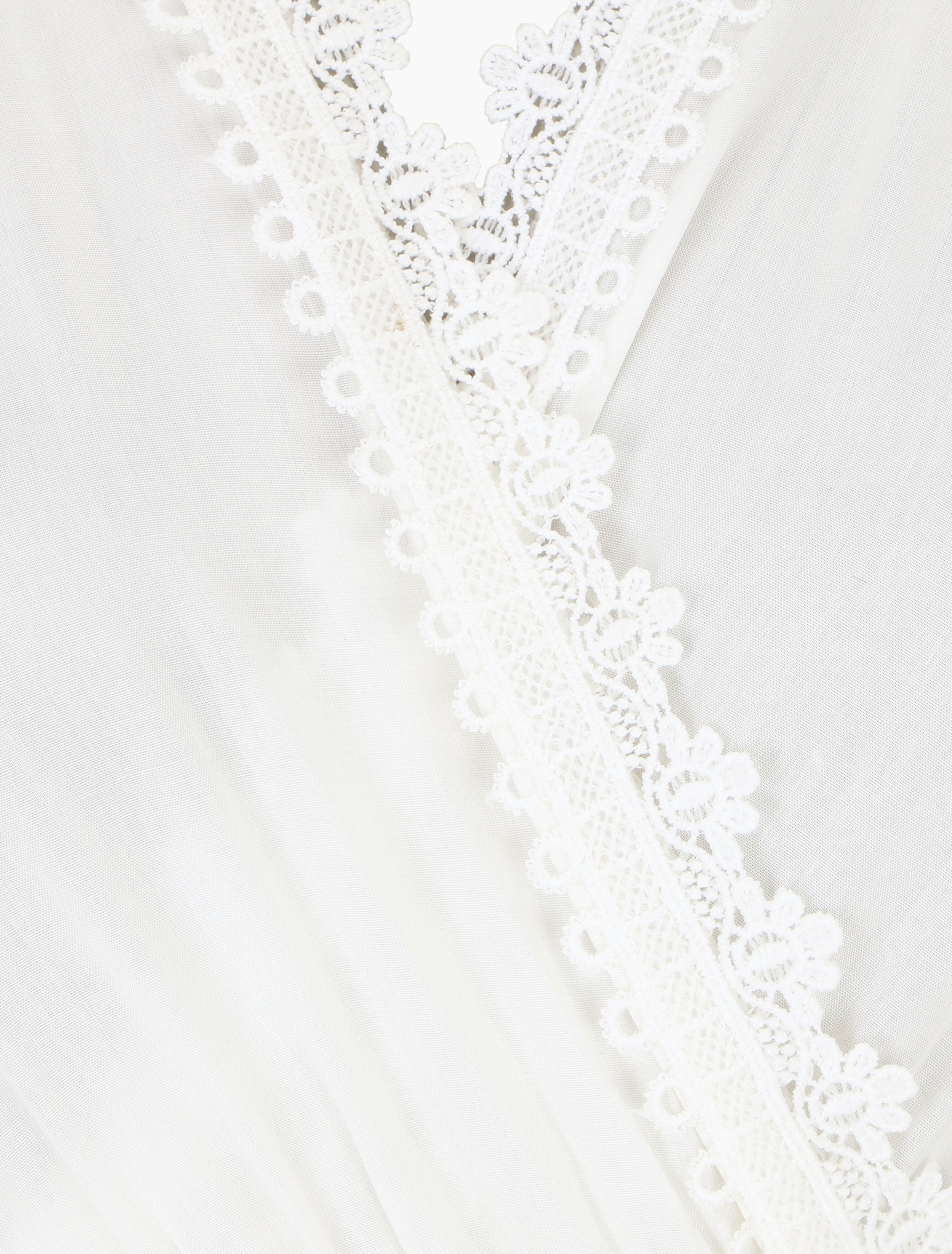 Robe courte unie col dentelle et bords volantés - Blanc - 3
