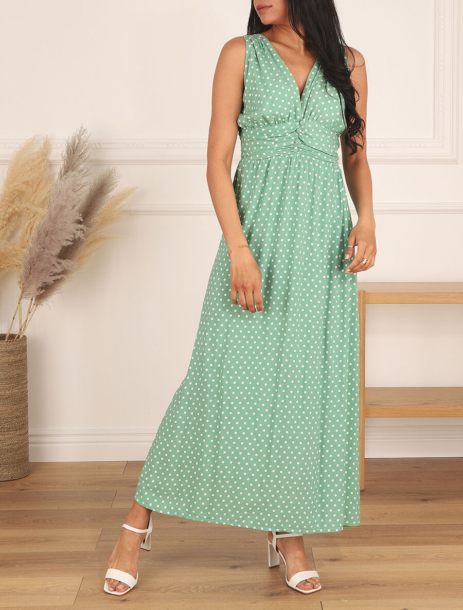 Robe longue à pois sans manches - Vert d&