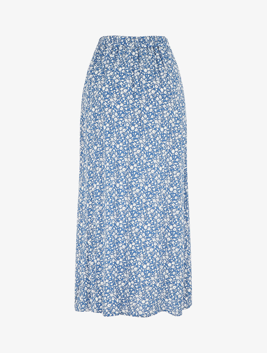Jupe midi fleurie évasée à boutons - Bleu - 2