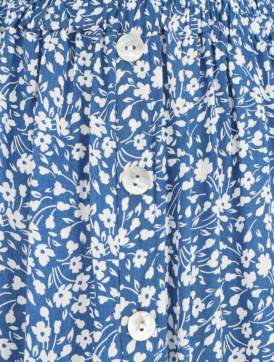 Jupe midi fleurie évasée à boutons - Bleu - 3