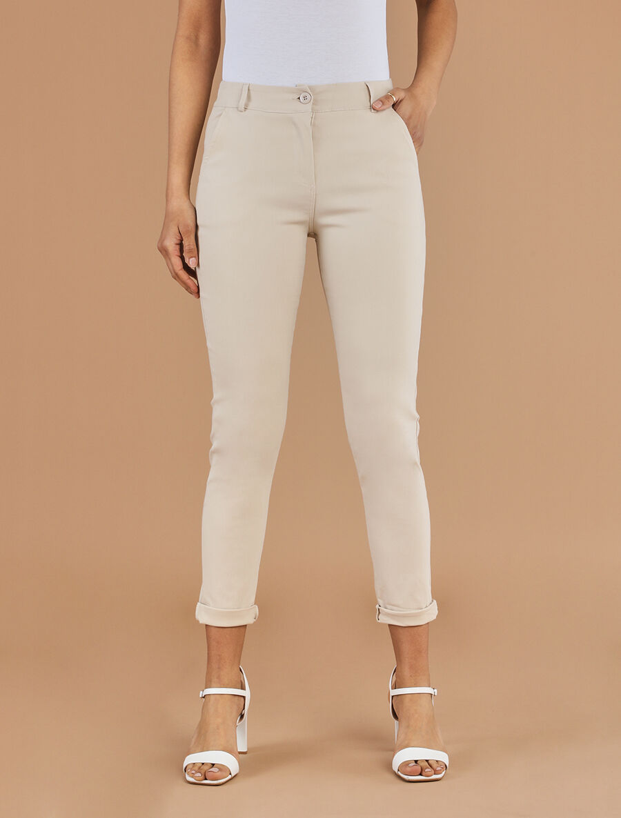 Pantalon droit taille haute uni - Beige - 4