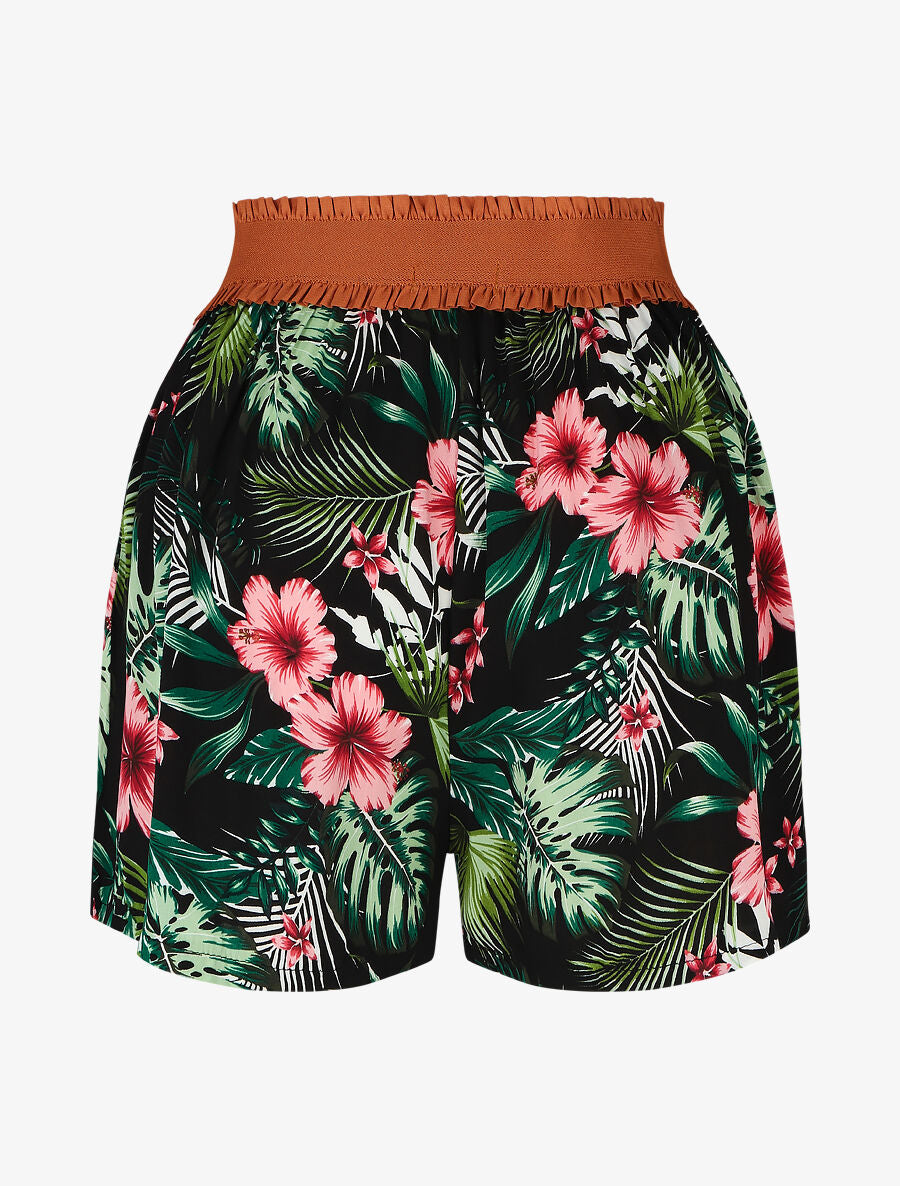 Short à taille haute style corset imprimé floral - Noir - 2