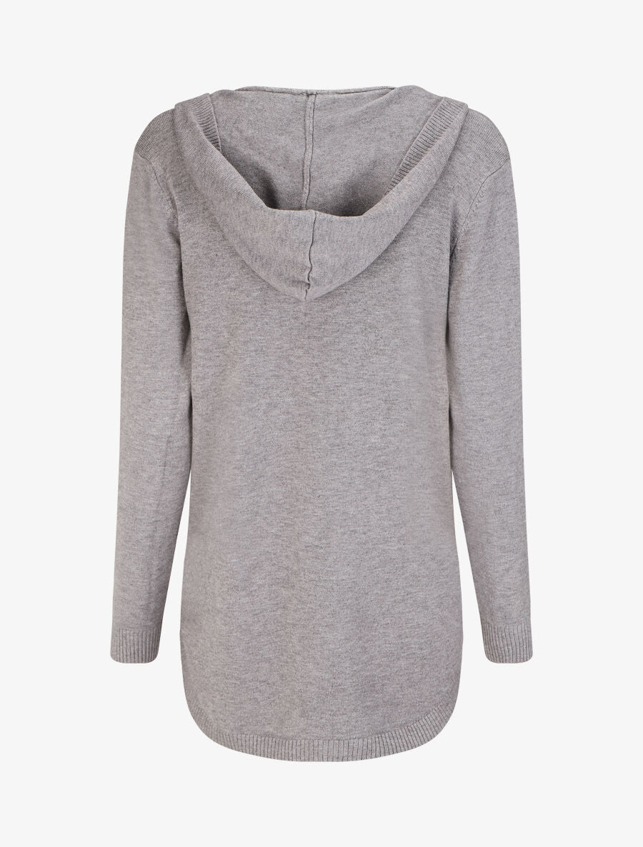 Gilet mi-long à capuche et boutons décoratifs - Gris - 2