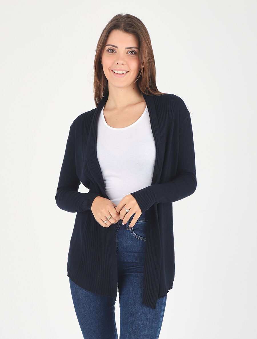 Gilet long en maille - Marine - 4