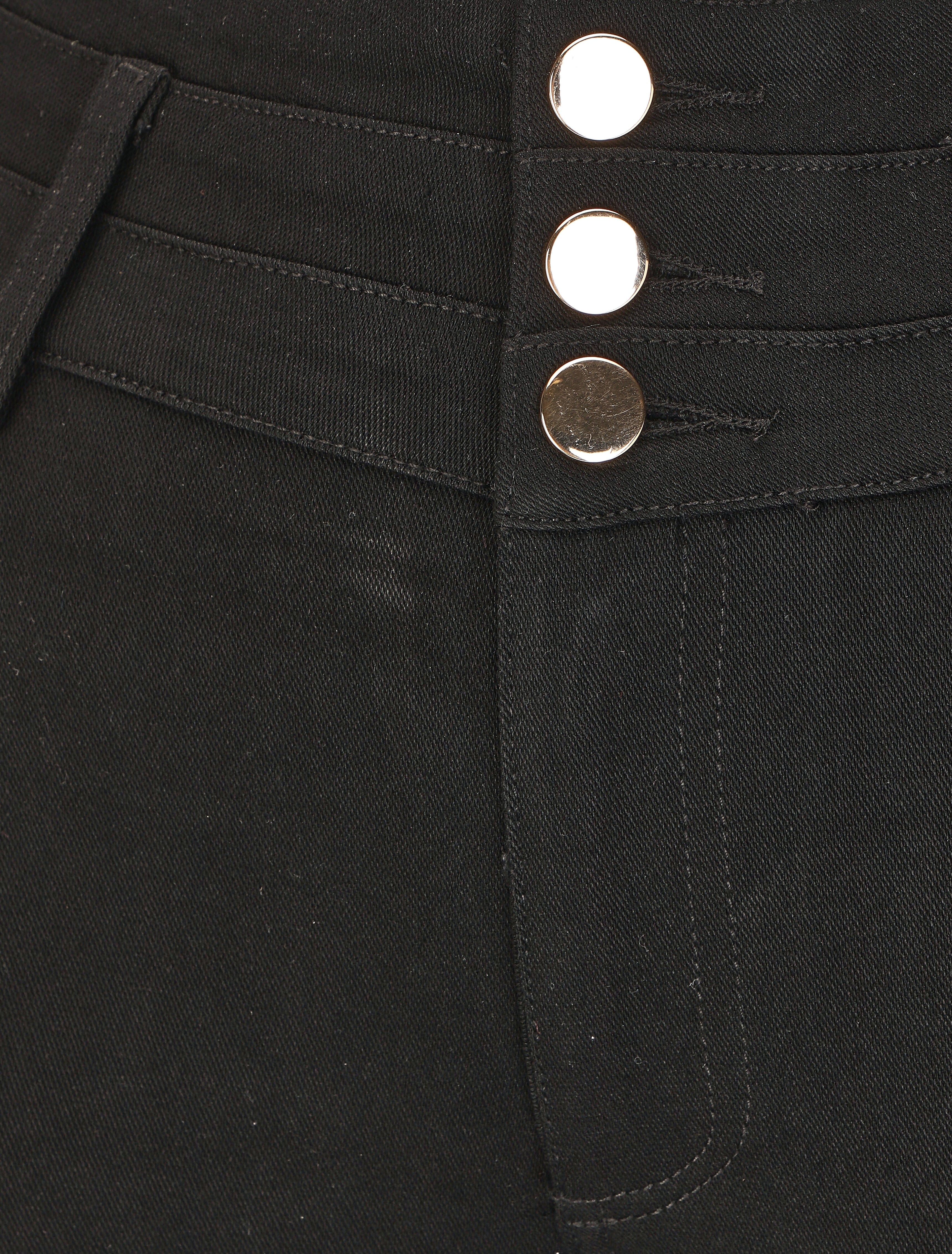 Pantalon uni à taille haute - Noir - 3