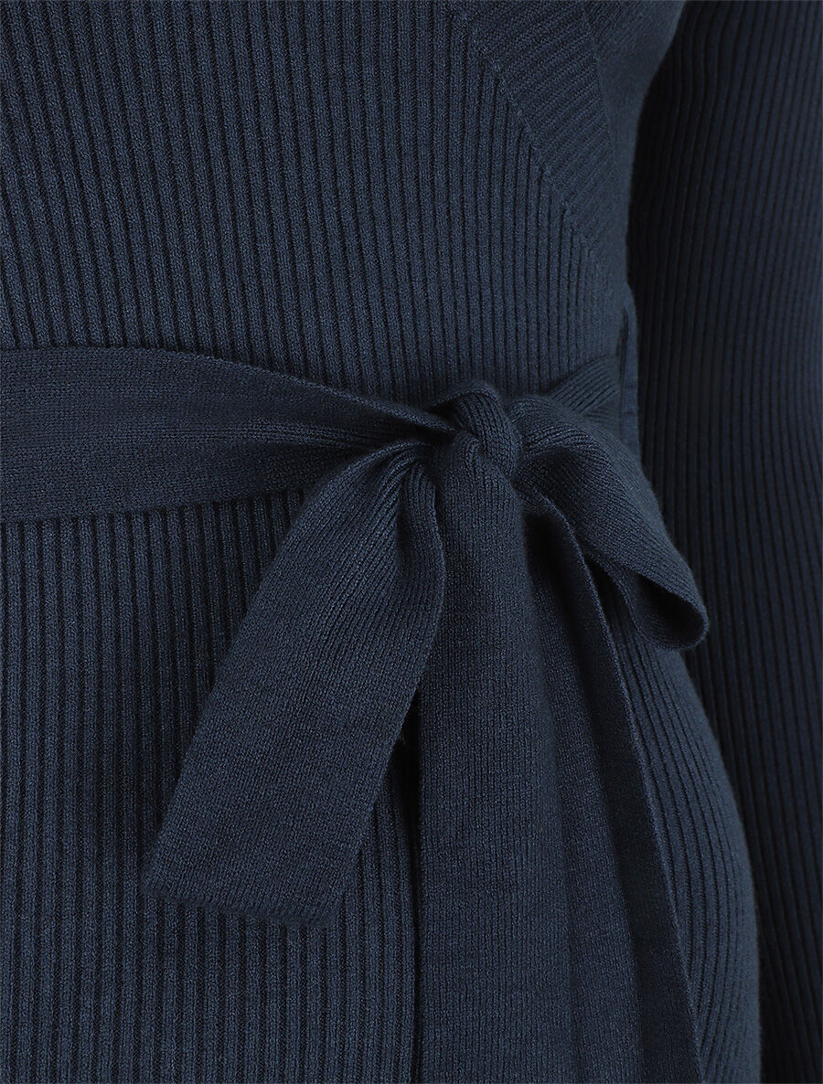 Robe moulante côtelée style cache-coeur - Marine - 3