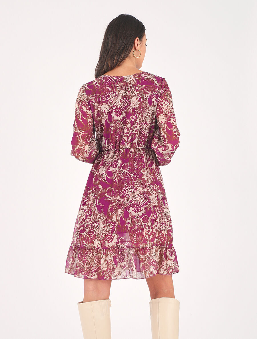 Robe élastiquée imprimé foulard - Violet - 5