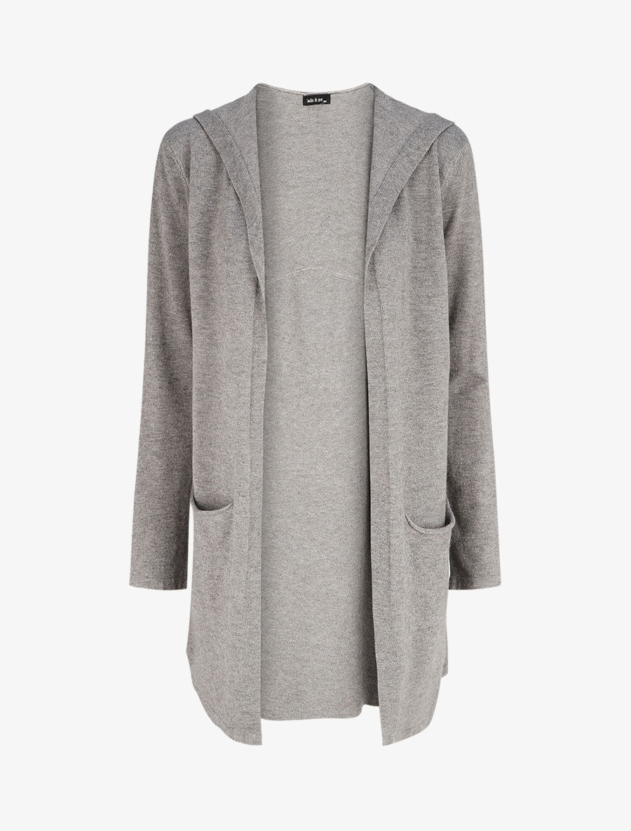 Gilet mi-long à capuche - Gris - 1