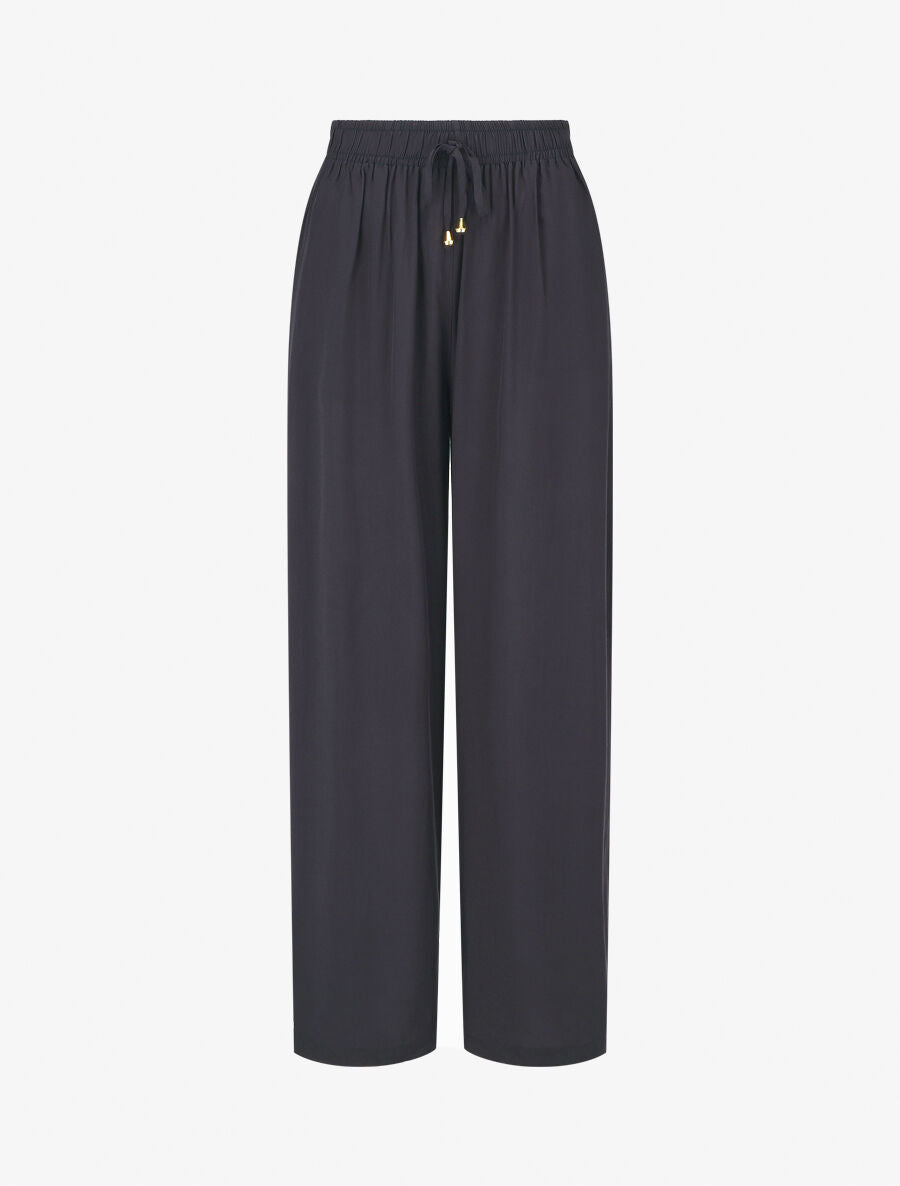 Pantalon ample à taille élastiquée - Marine - 1