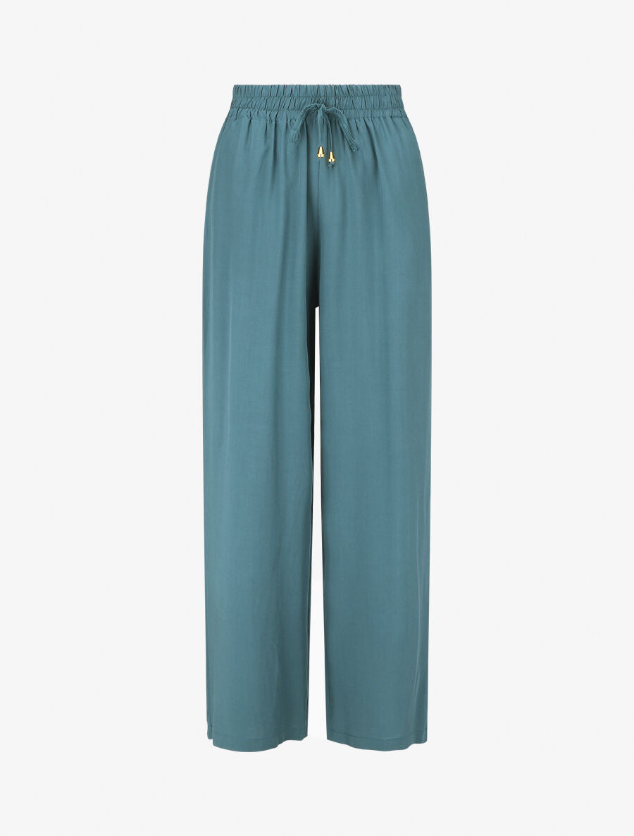 Pantalon ample à taille élastiquée - Bleu canard - 1