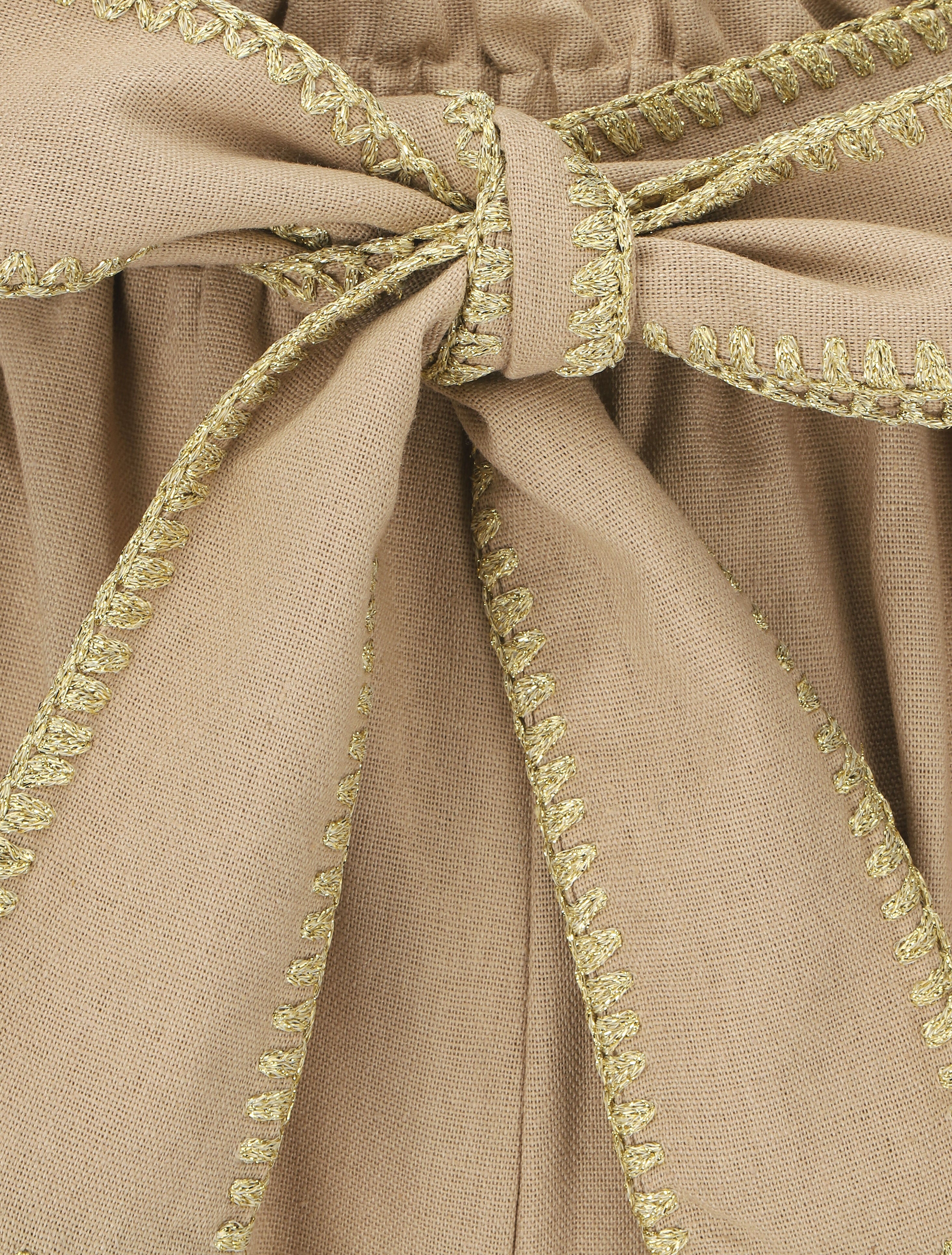 Pantalon élastiqué effet lin à ceinture stylisé - Beige - 3