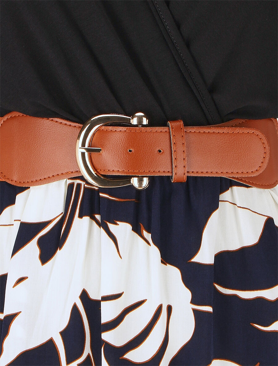 Robe mi-longue sans manches imprimé tropique - Marine - 3