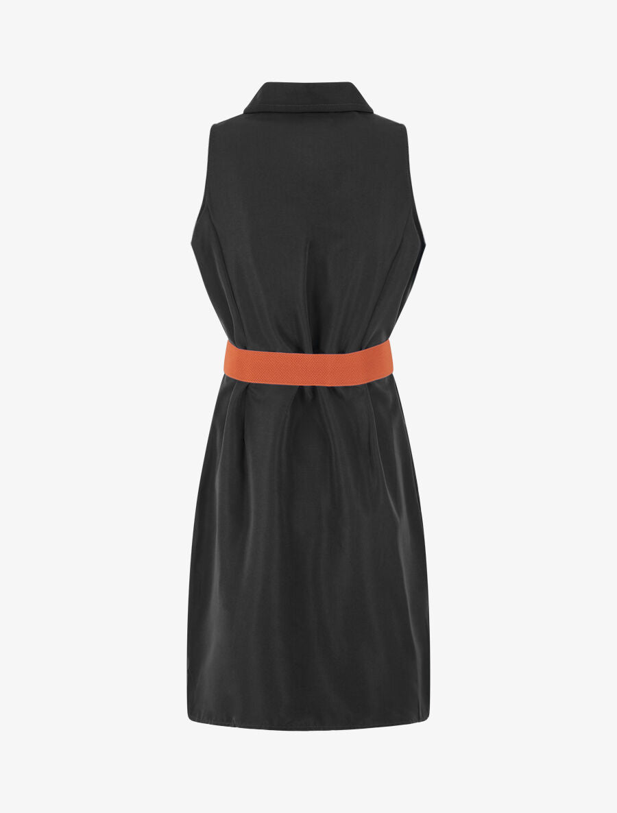 Robe unie style chemise sans manches - Noir - 2