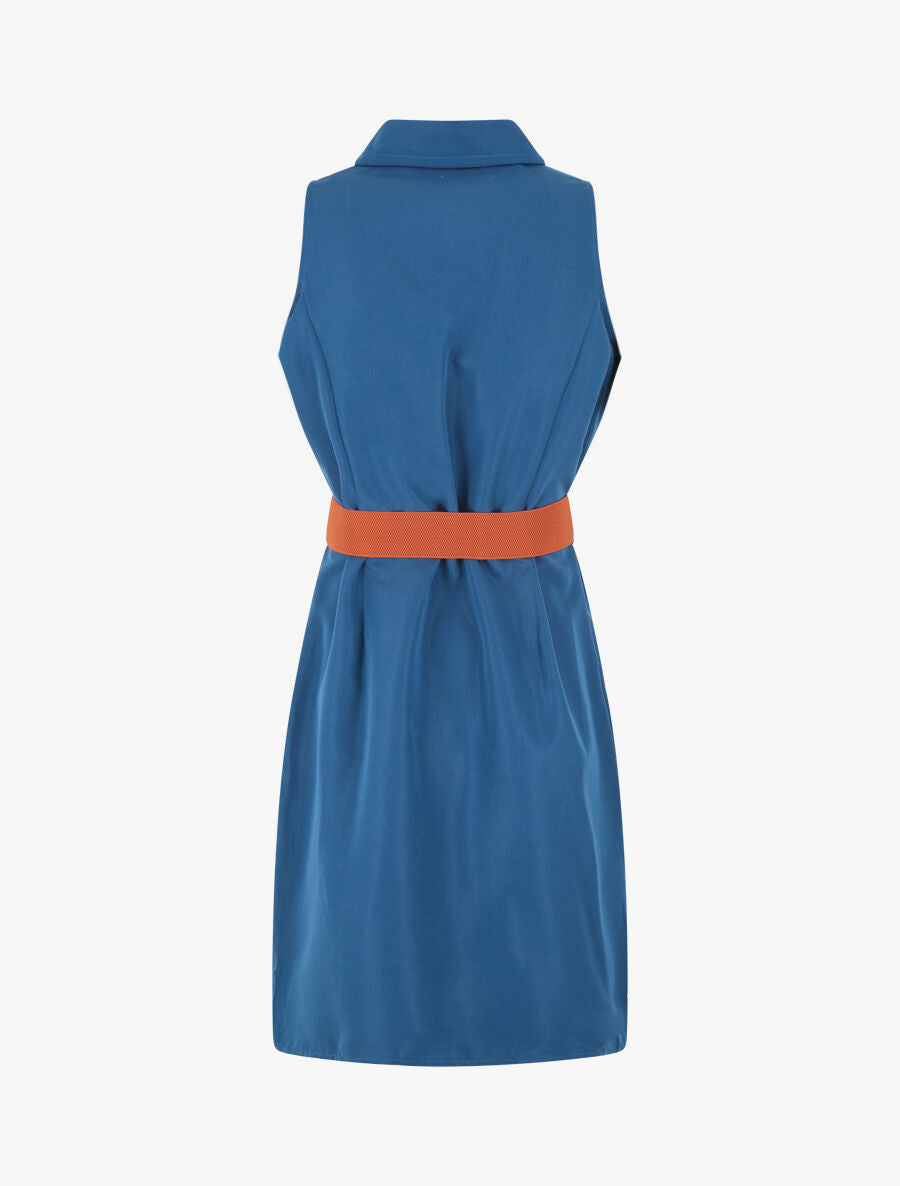 Robe unie style chemise sans manches - Bleu - 2