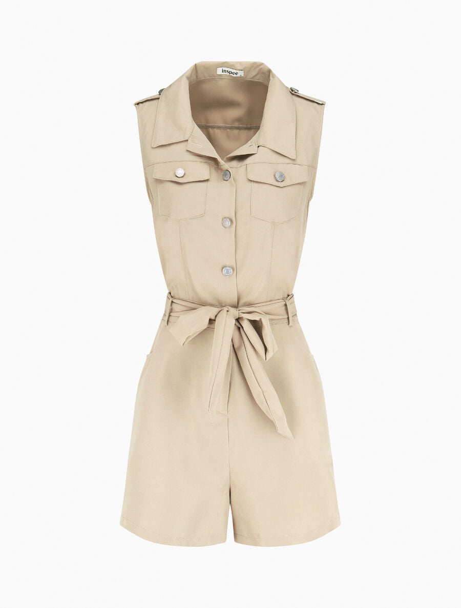 Combishort droite uni sans manches - Beige - 1