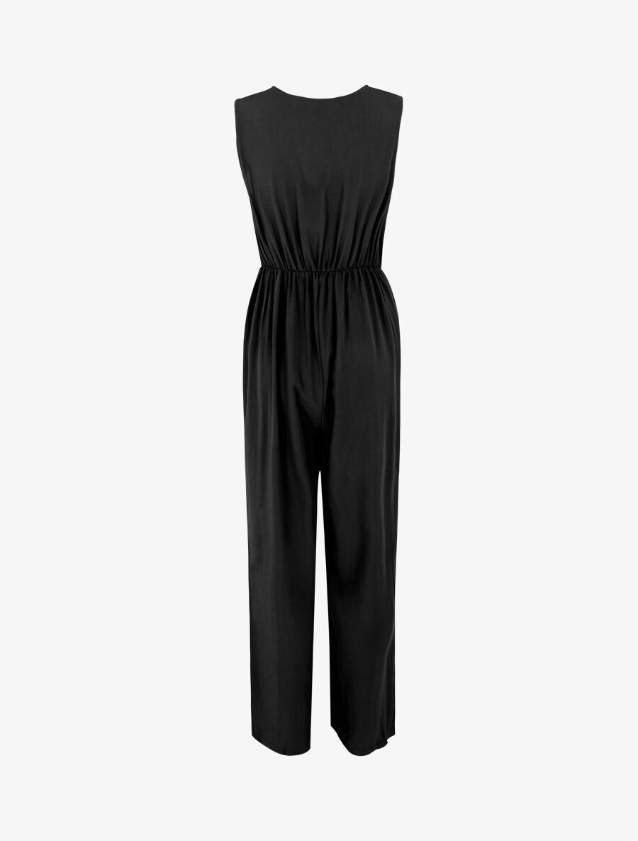 Combinaison fluide unie sans manches - Noir - 2