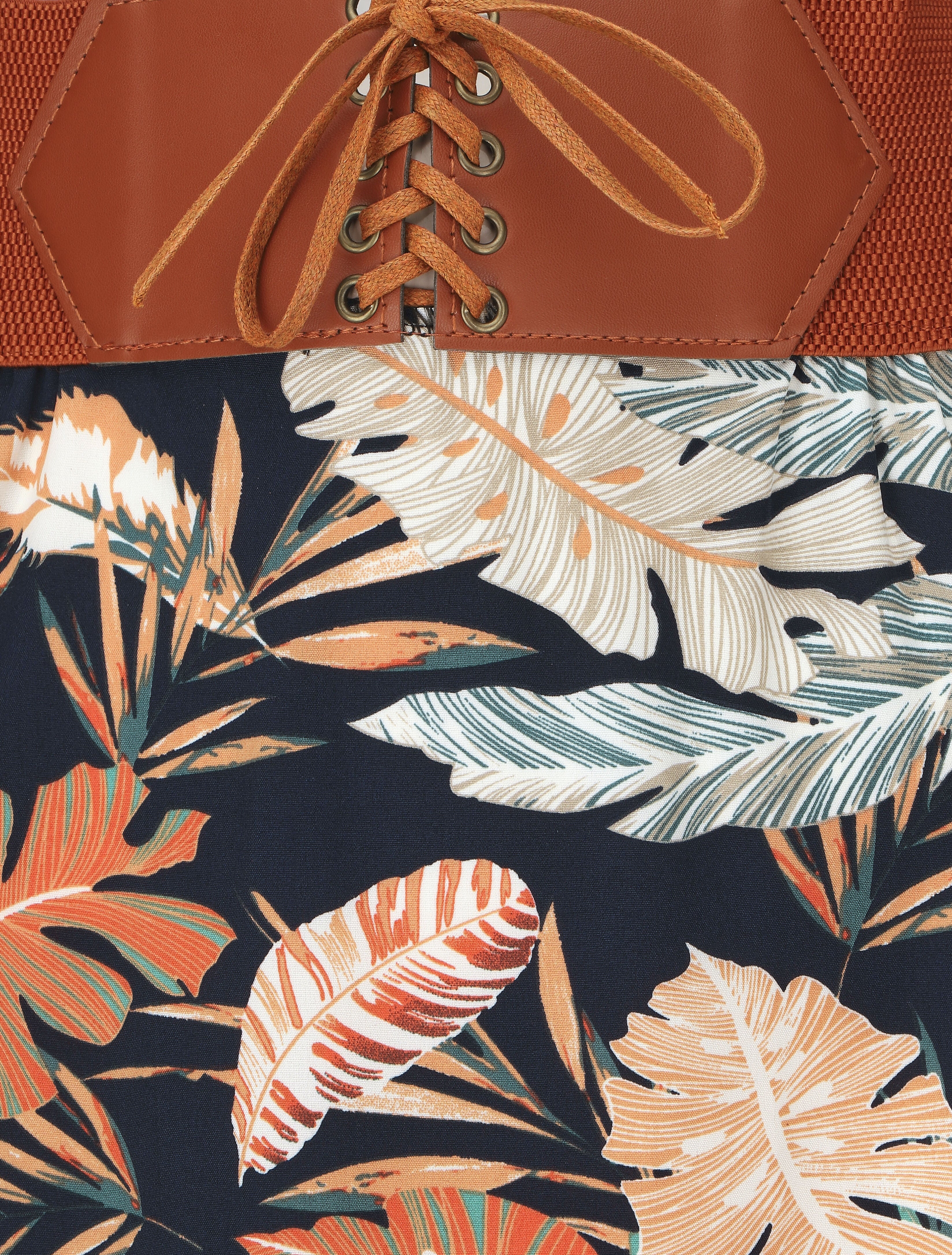 Jupe longue imprimé feuilles tropicales - Marine - 3