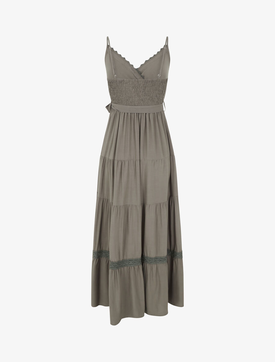 Robe longue unie élastiquée - Kaki - 2