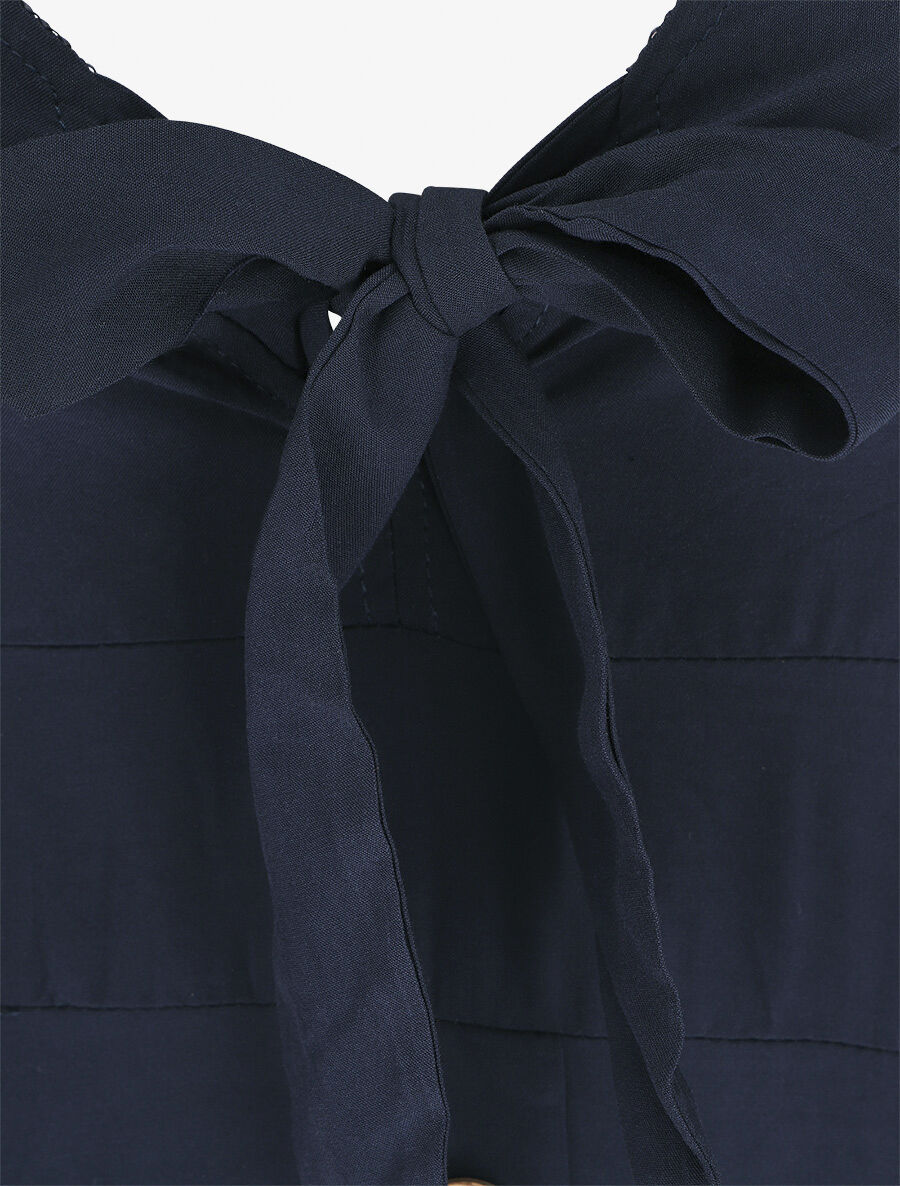 Robe longue unie à boutons décoratifs - Marine - 3