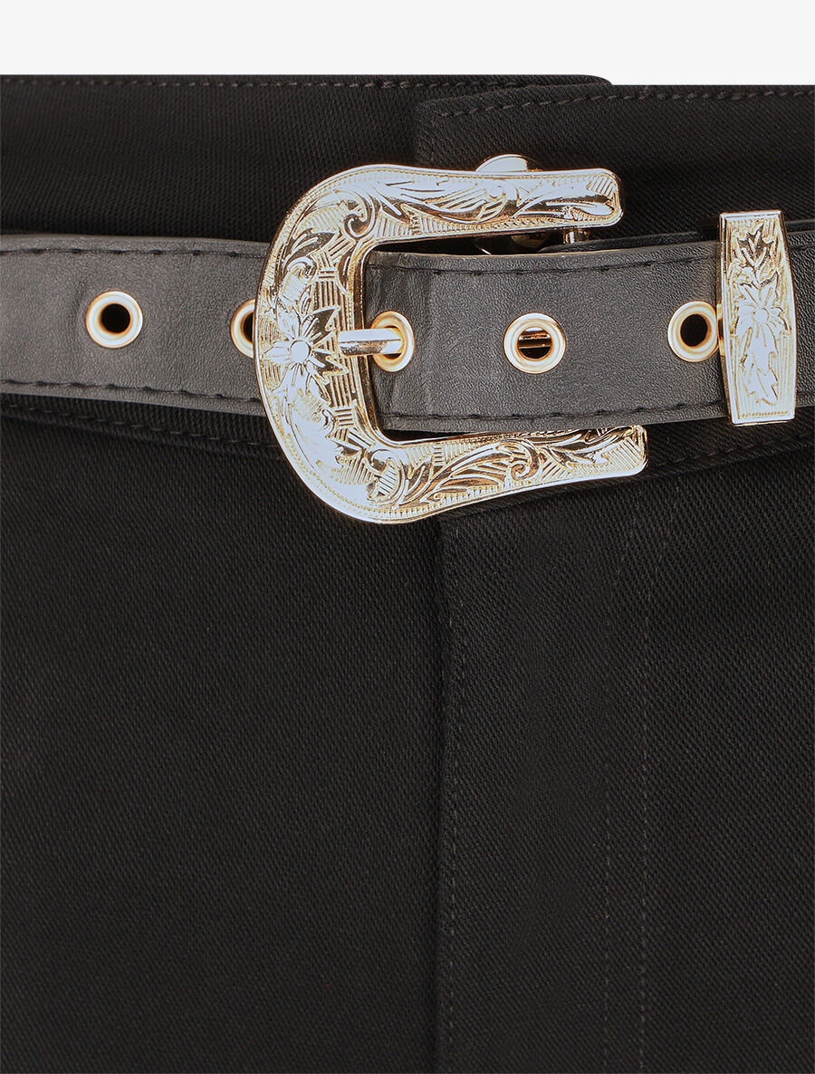 Pantalon coupe skinny à 2 boutons et ceinture - Noir - 3