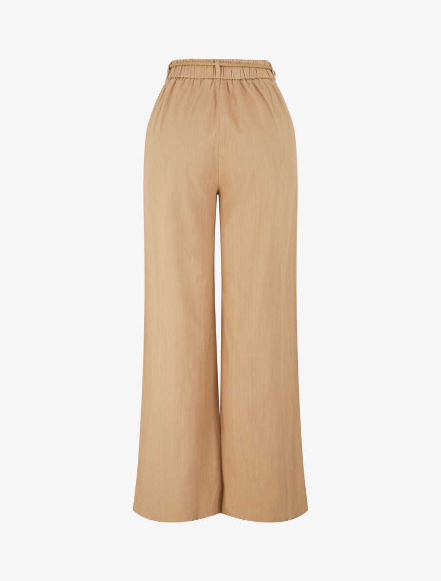 Pantalon large élastiqué effet lin - Camel - 2