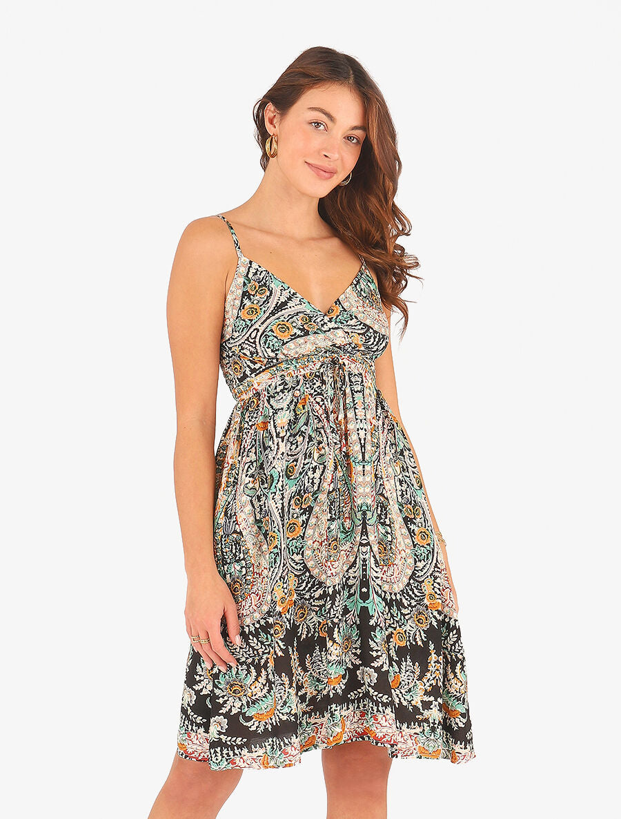 Robe courte à imprimé fleuri - Bleu nuit - 4