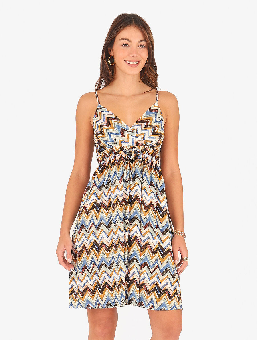 Robe courte à imprimé zig-zag - Noir - 4