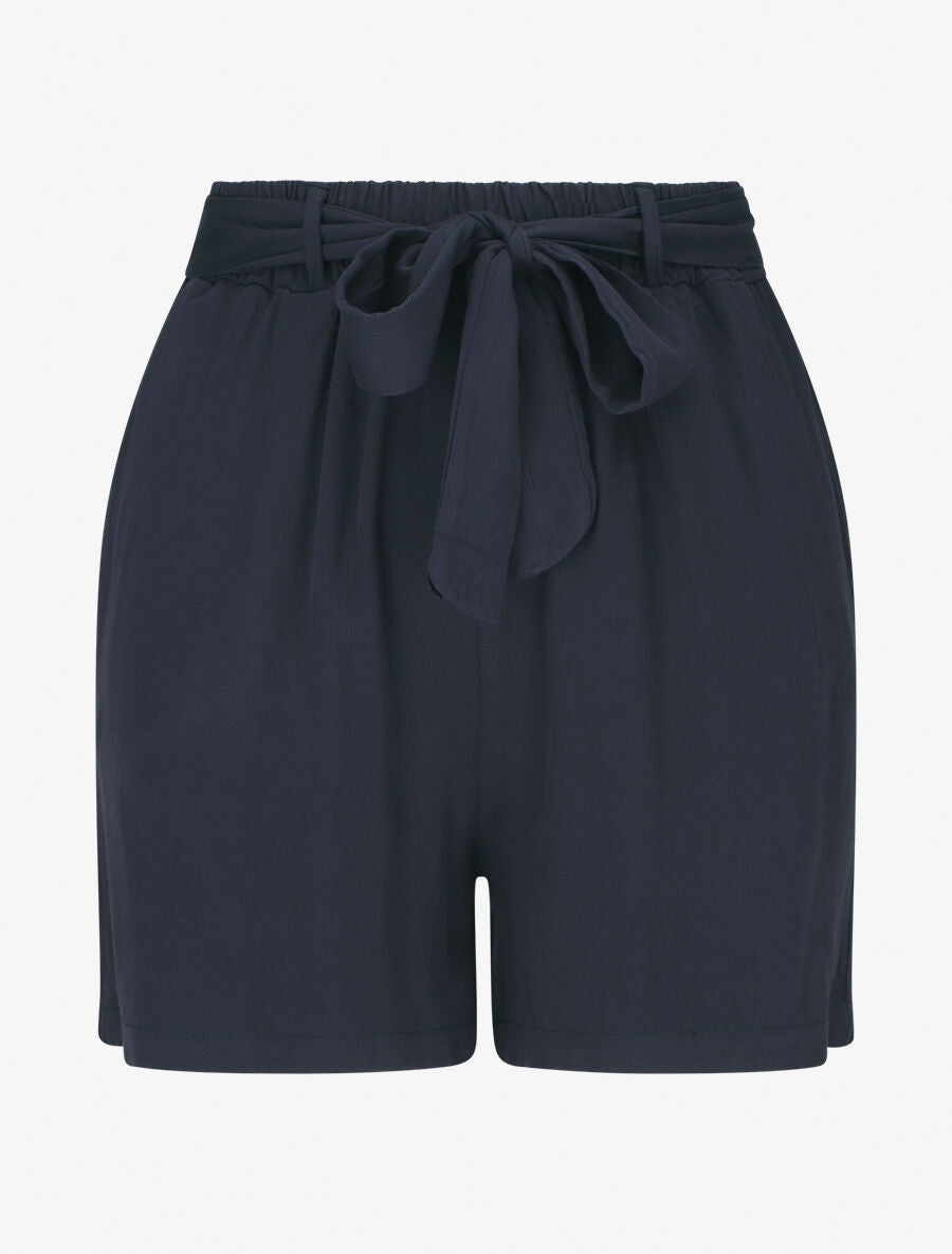 Short fluide uni et ceinturé - Marine - 1