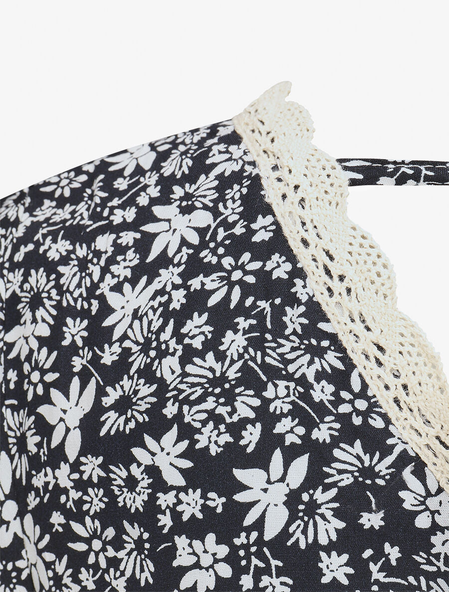 Robe longue manches courtes à petites fleurs - Marine - 3