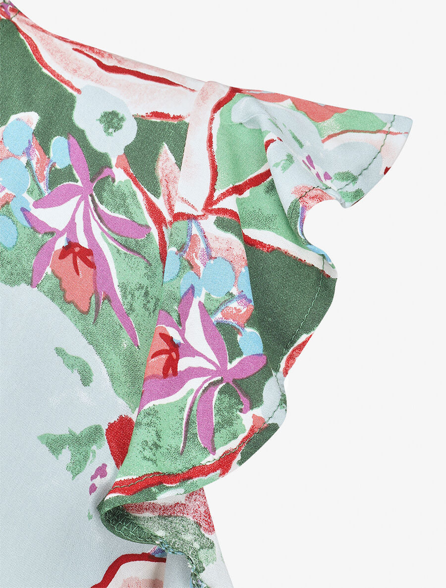 Robe longue à mancherons imprimé fleuri - Vert - 3