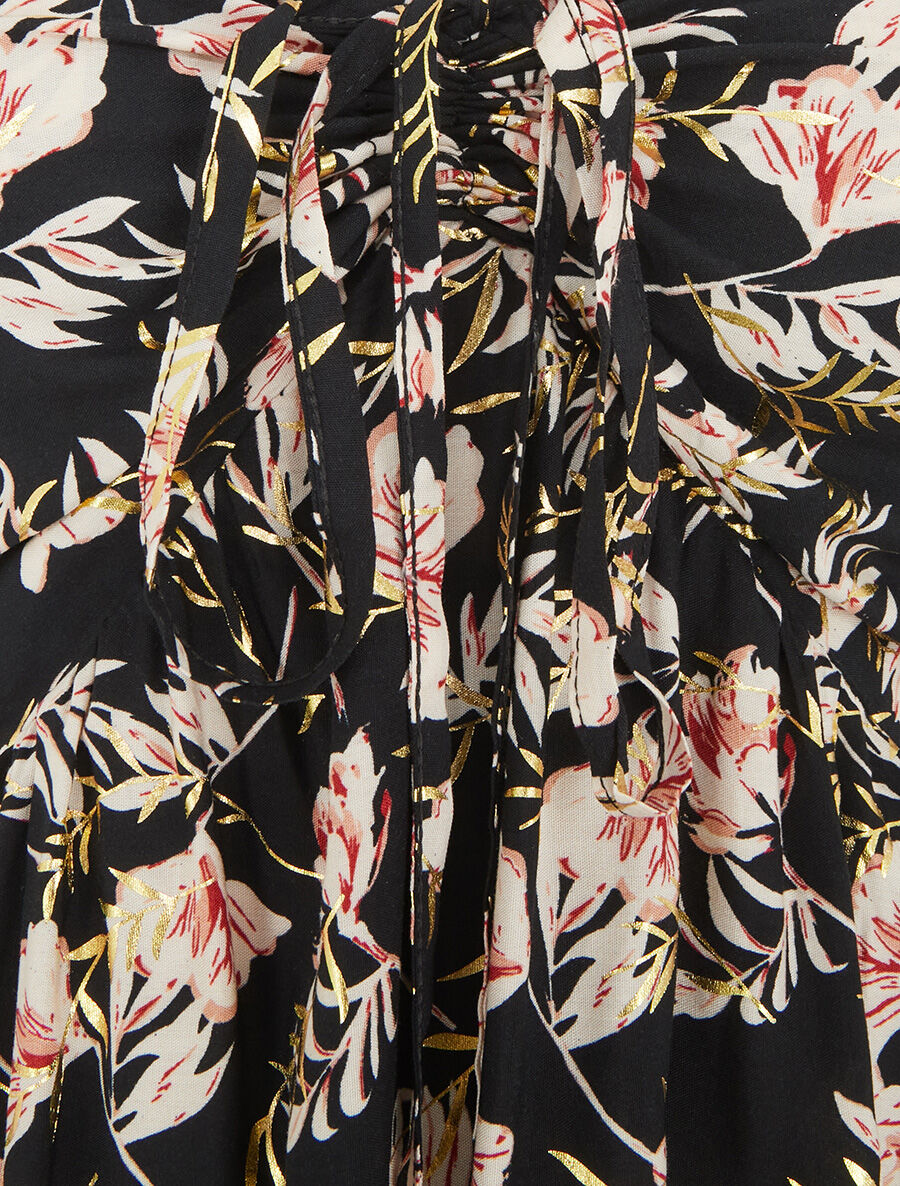 Robe longue évasée imprimé fleur irisé à bretelles - Noir - 3