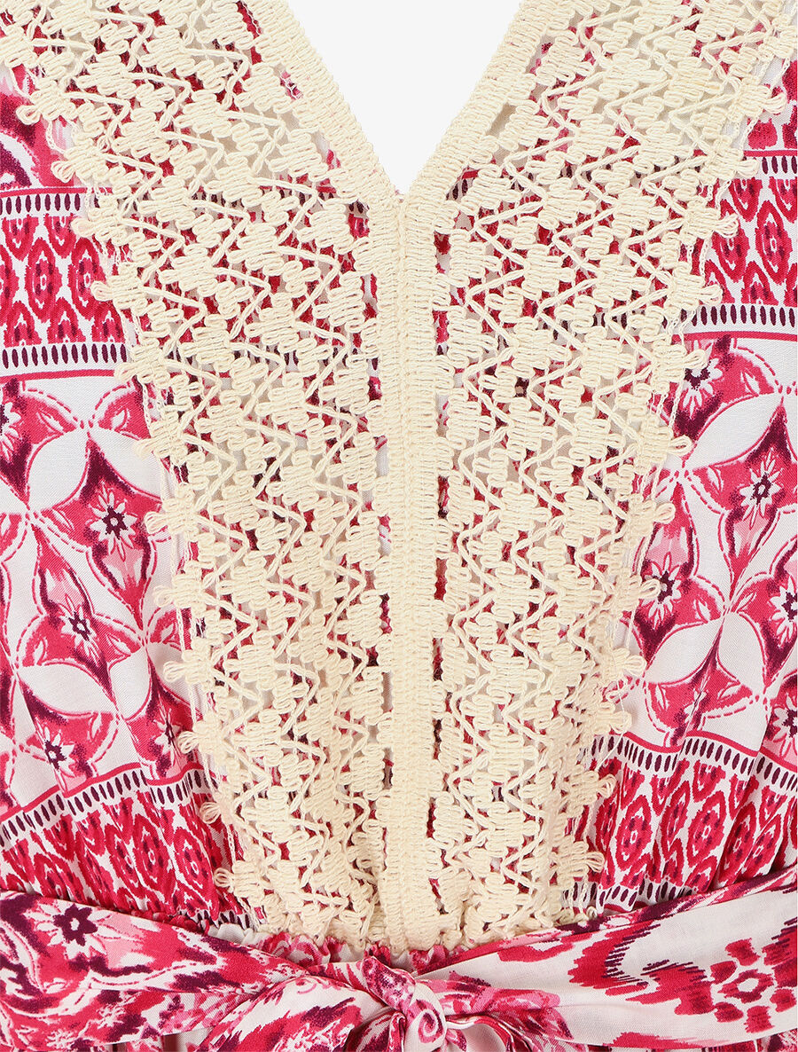 Robe longue à col à détail brodé - Fushia - 3