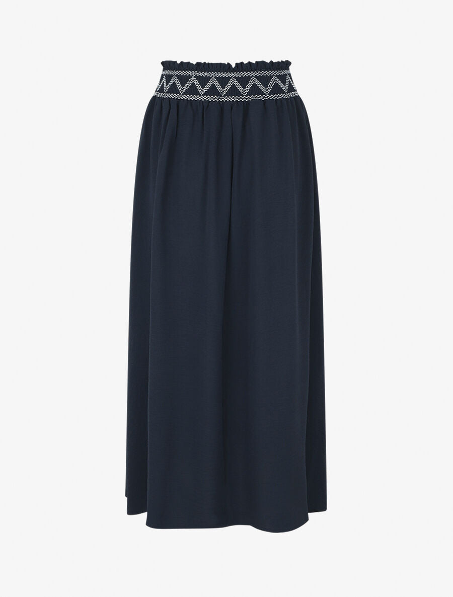 Jupe longue à taille élastiquée - Marine - 2
