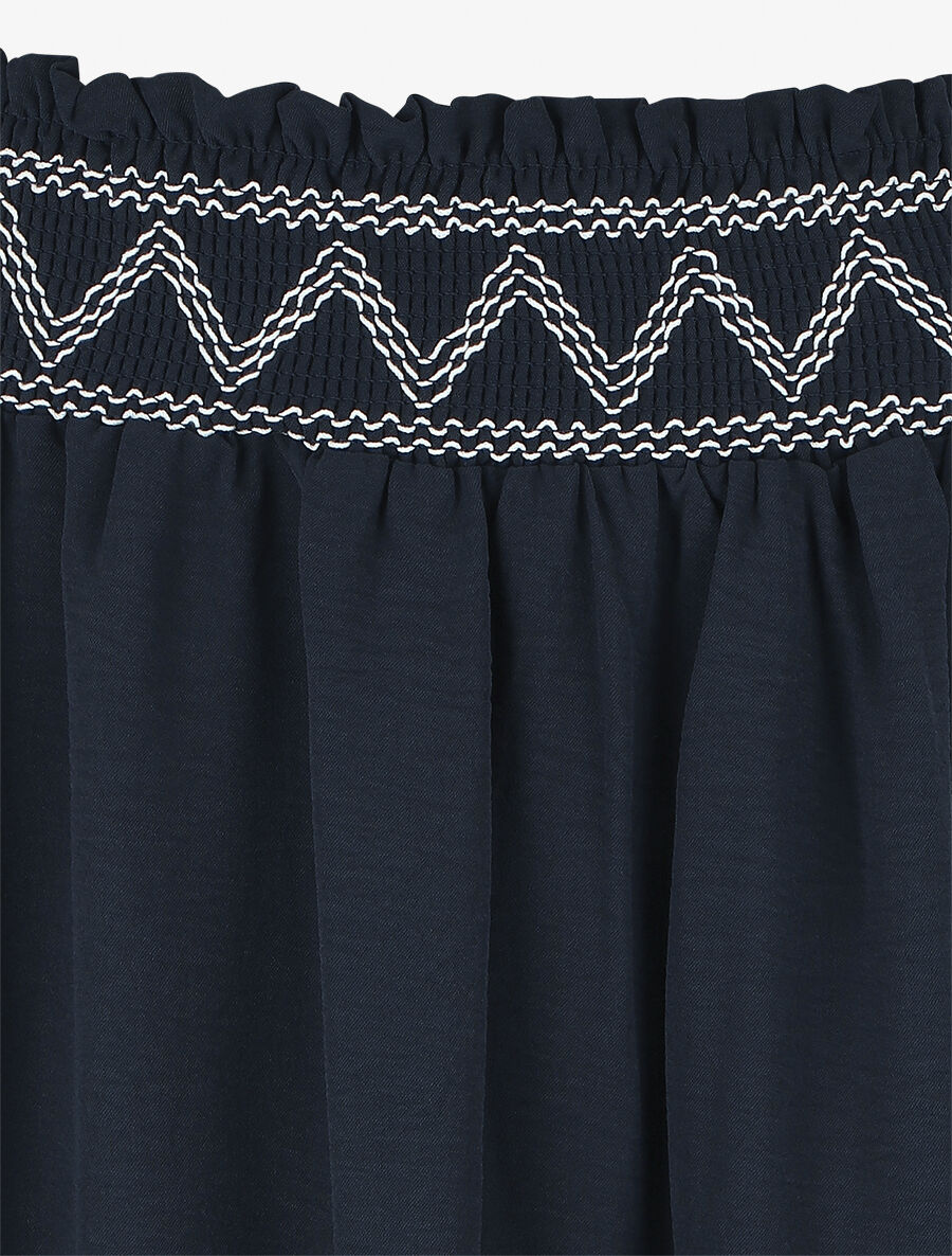 Jupe longue à taille élastiquée - Marine - 3