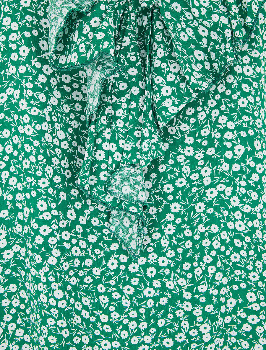 Top fleuri à col volanté - Vert - 3