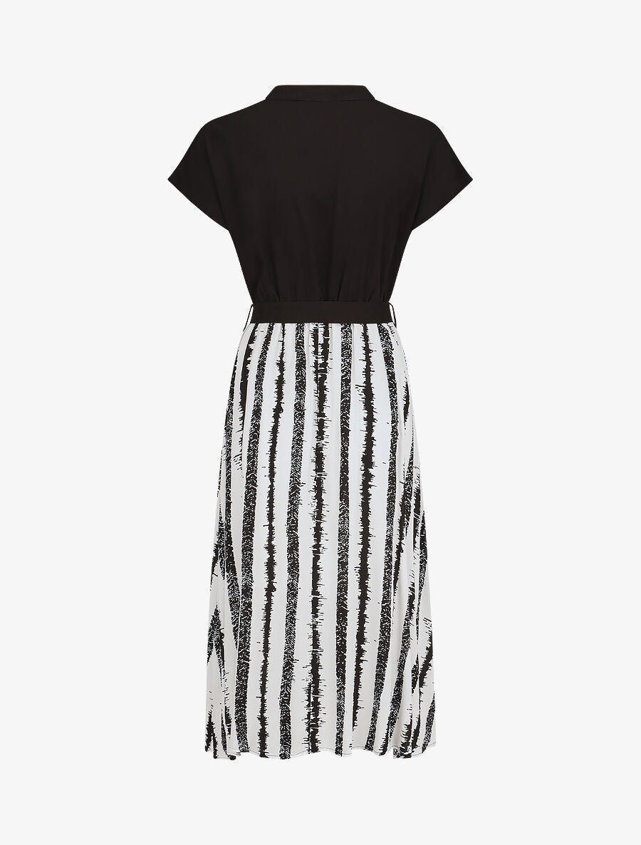 Robe longue élastiquée à jupe imprimé rayures - Blanc - 2