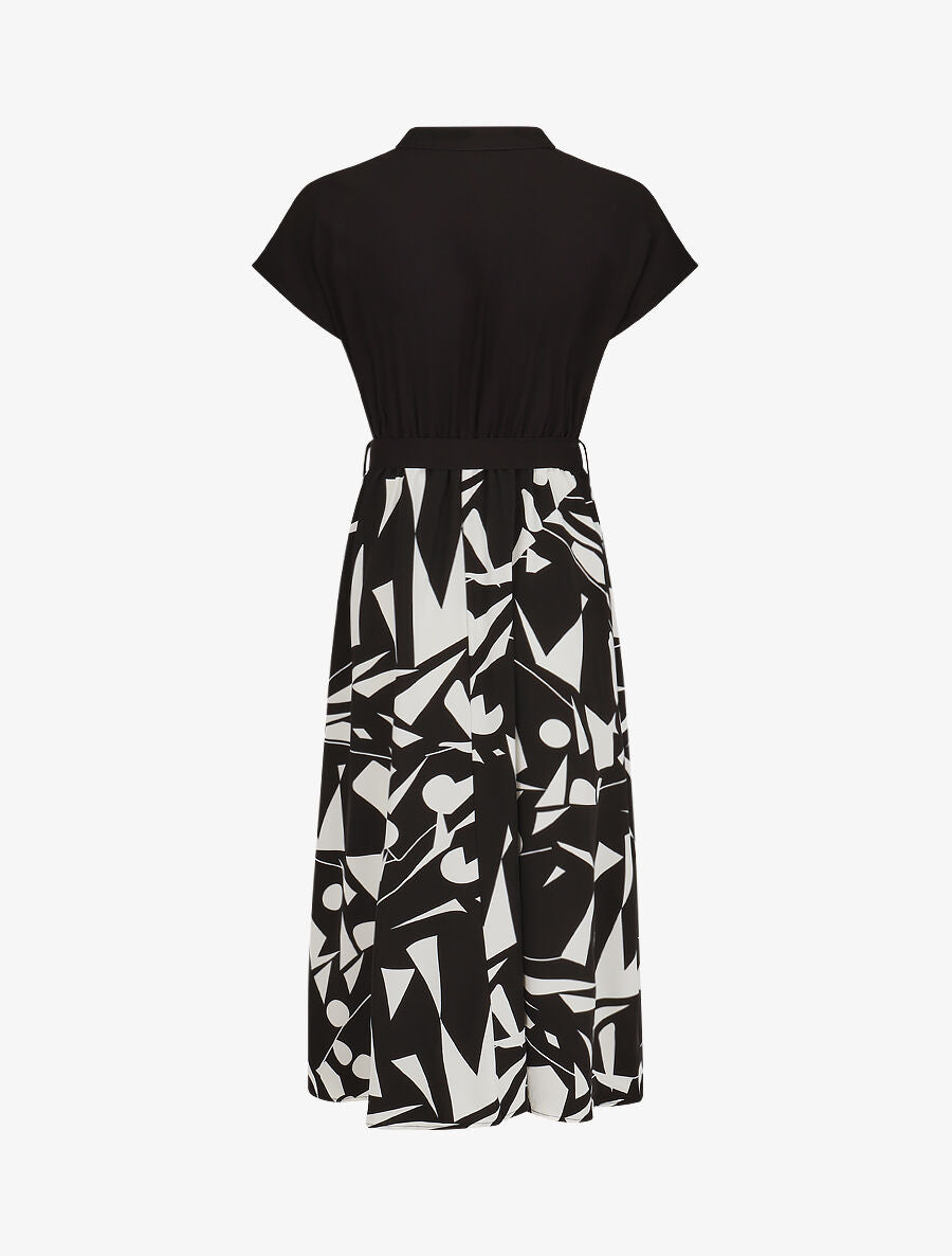 Robe longue élastiquée à jupe imprimé géométrique - Noir - 2