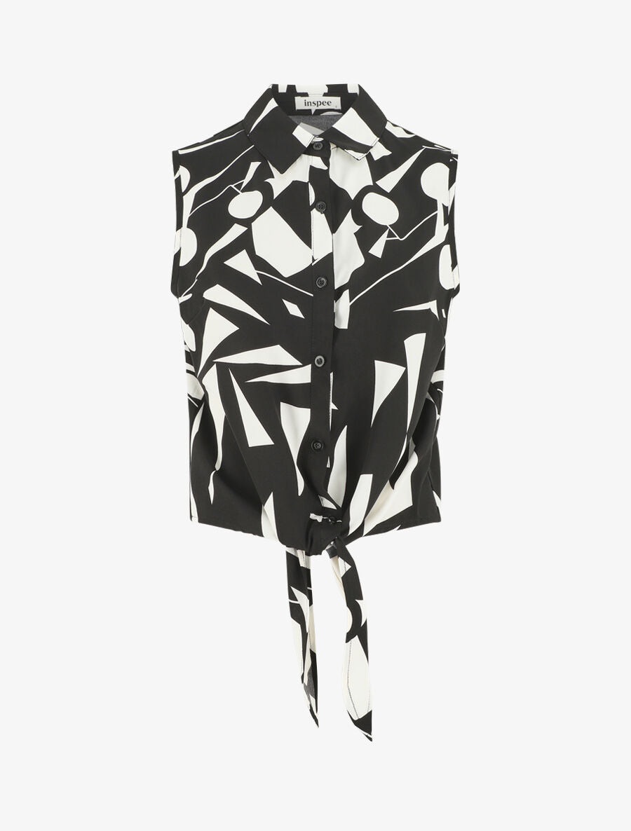 Chemise courte sans manches imprimé abstrait - Noir - 1