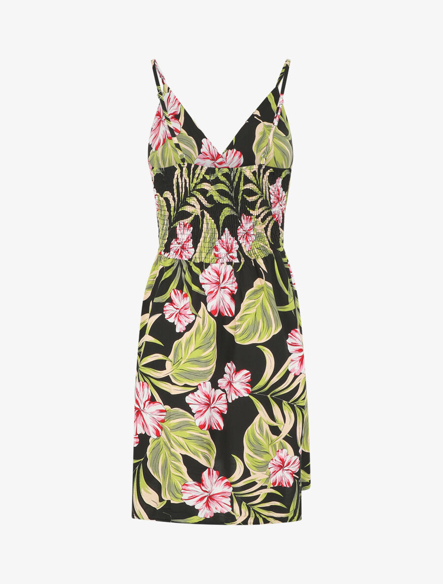 Robe à fines bretelles imprimé tropical - Noir - 2