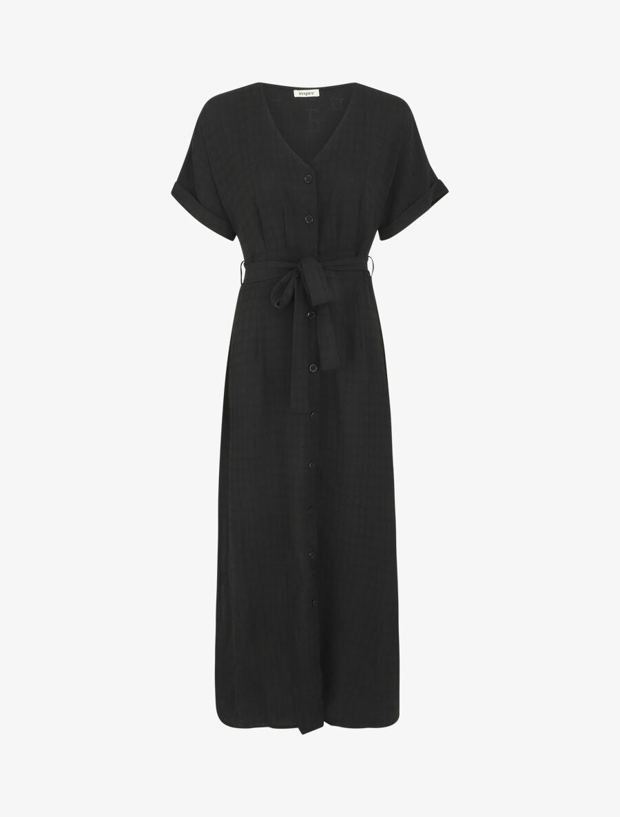 Robe longue évasée manches courtes - Noir - 5