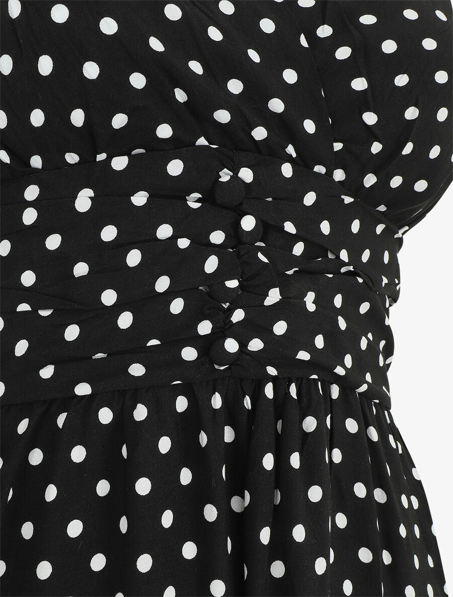 Robe longue empire à pois - Noir - 3