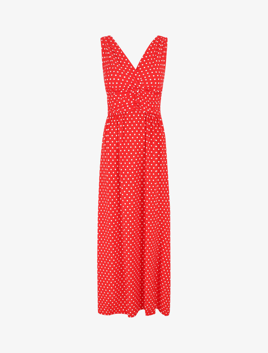 Robe longue empire à pois - Rouge - 5
