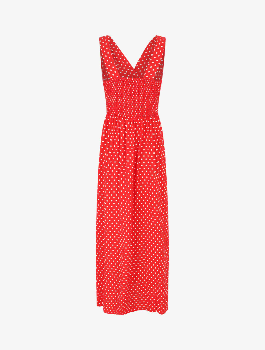 Robe longue empire à pois - Rouge - 2