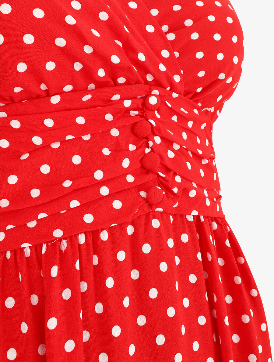 Robe longue empire à pois - Rouge - 3