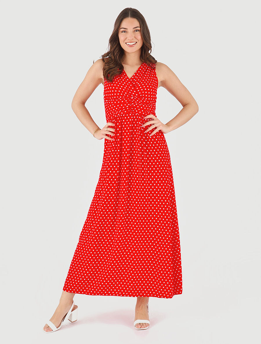 Robe longue empire à pois - Rouge - 4