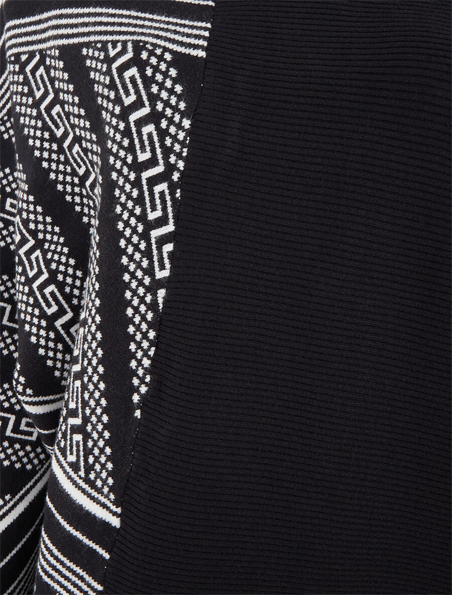 Pull ample col montant et motif graphique - Noir - 3