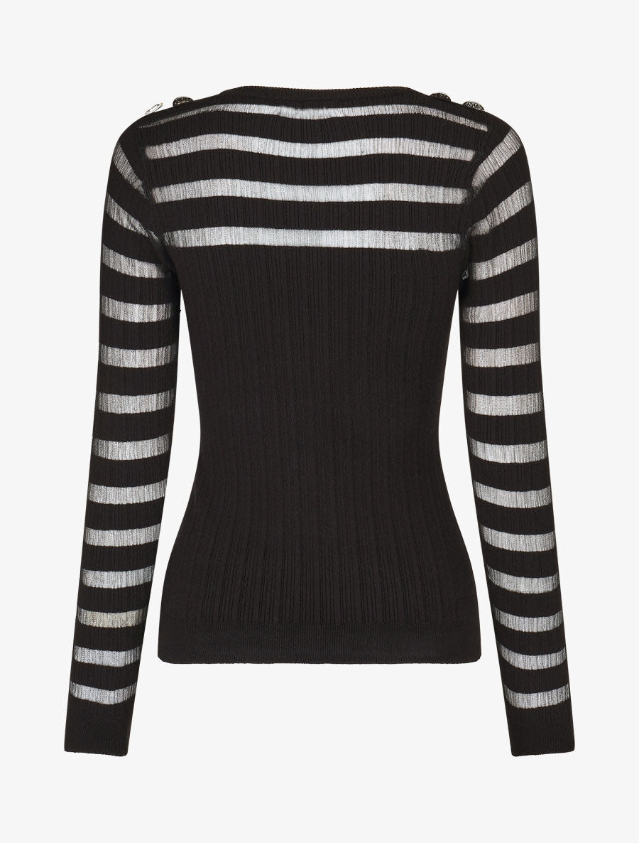 Pull uni à bandes ajourées et bijoux aux épaules - Noir - 2